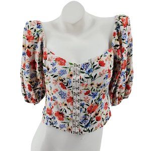 Astr The Label Floral Linen Blend Puff Sleeve Blouse